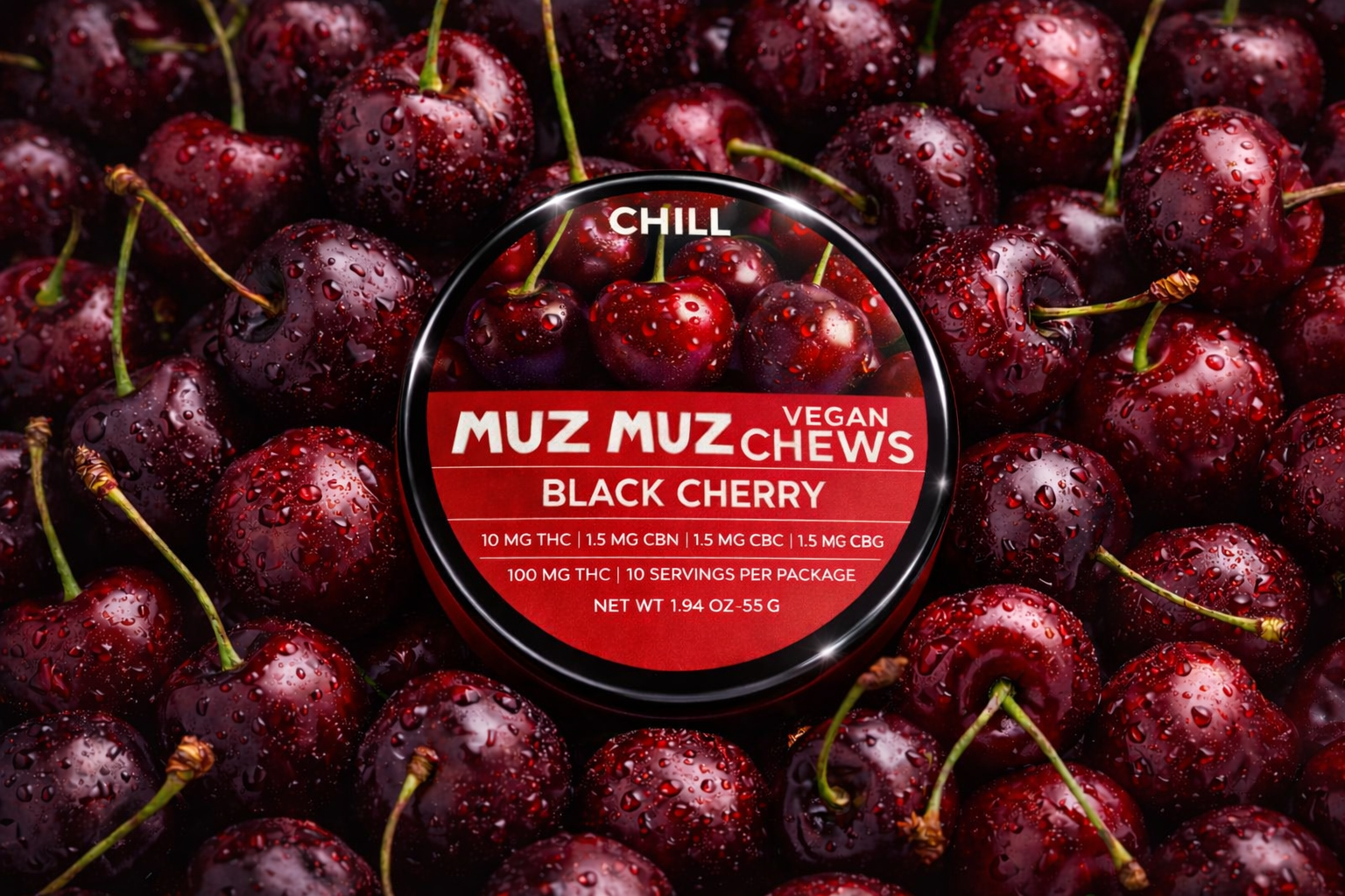 Muz Muz Chews product lineup in a tree